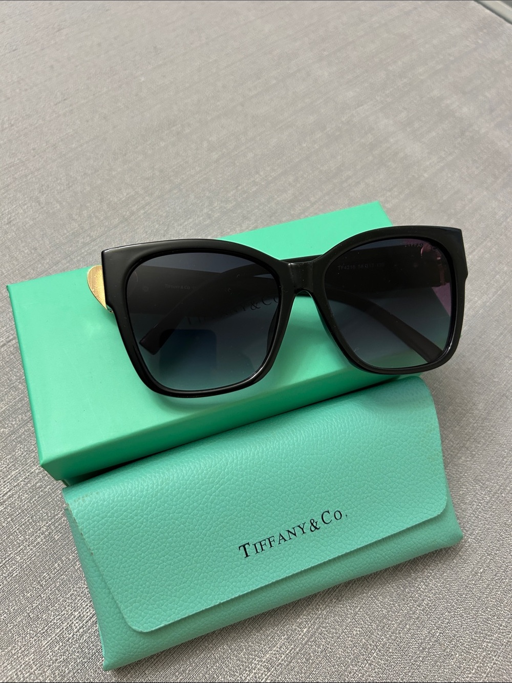 Tiffany & Co. Black Oversized Square Sunglasses with Gold Accents